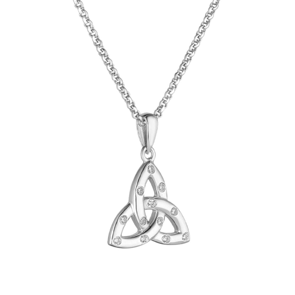 Sterling Silver and Flush Set CZ Large Trinity Knot Necklace - The Celtic Gift Store - Necklaces