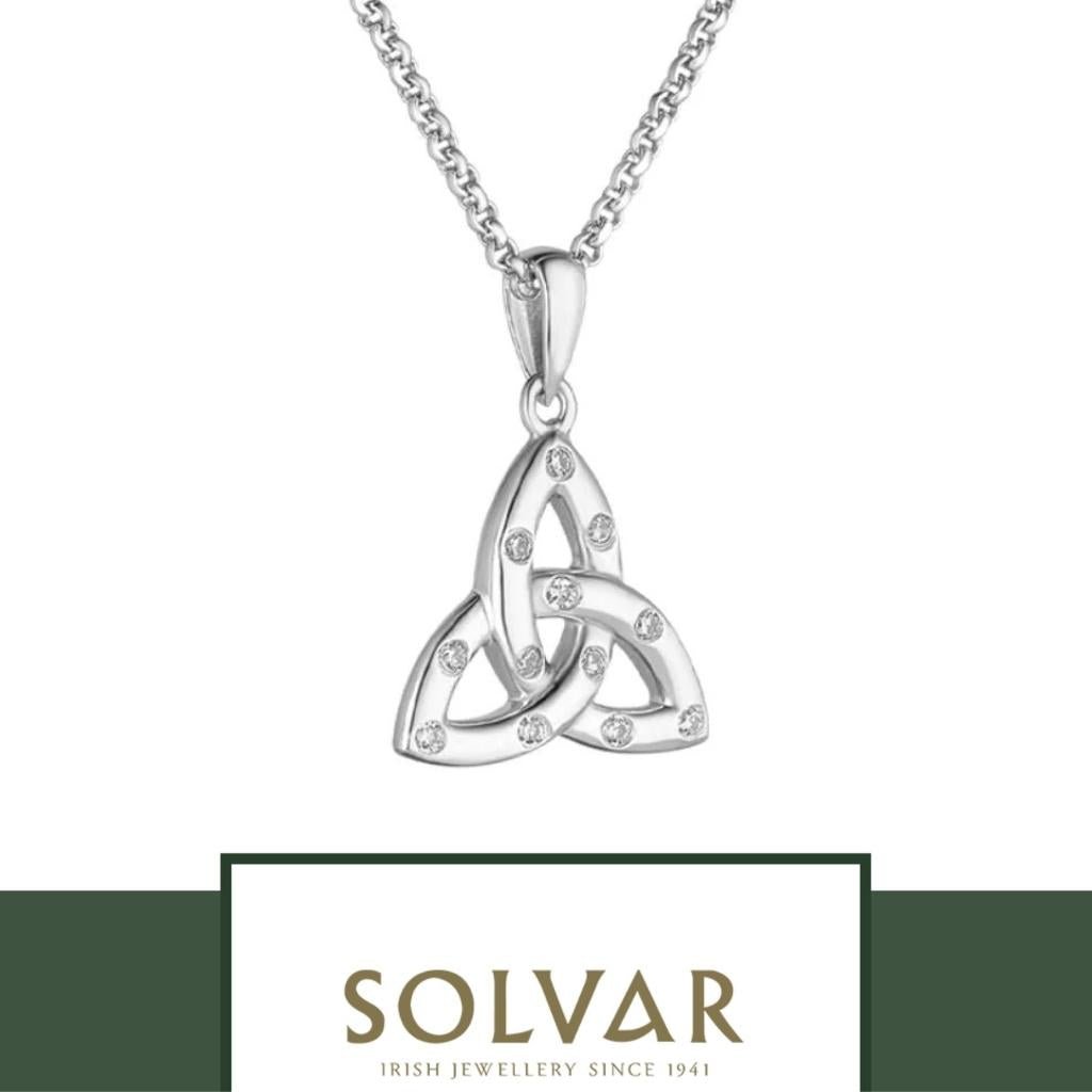 Sterling Silver and Flush Set CZ Large Trinity Knot Necklace