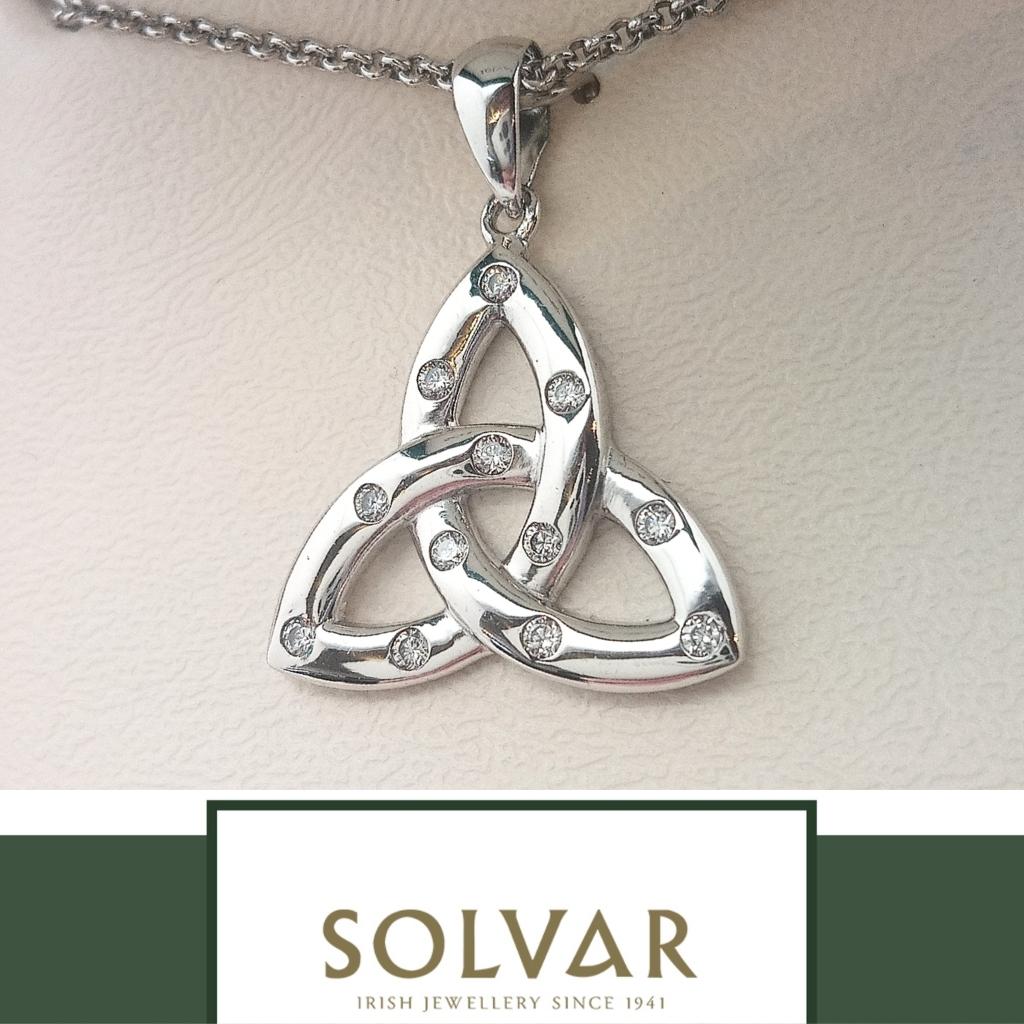 Sterling Silver and Flush Set CZ Large Trinity Knot Necklace
