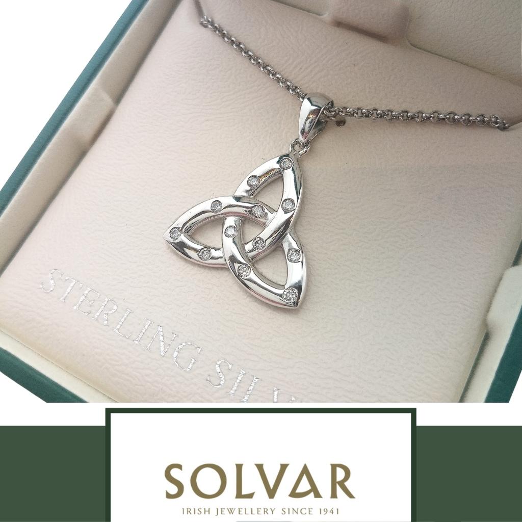 Sterling Silver and Flush Set CZ Large Trinity Knot Necklace