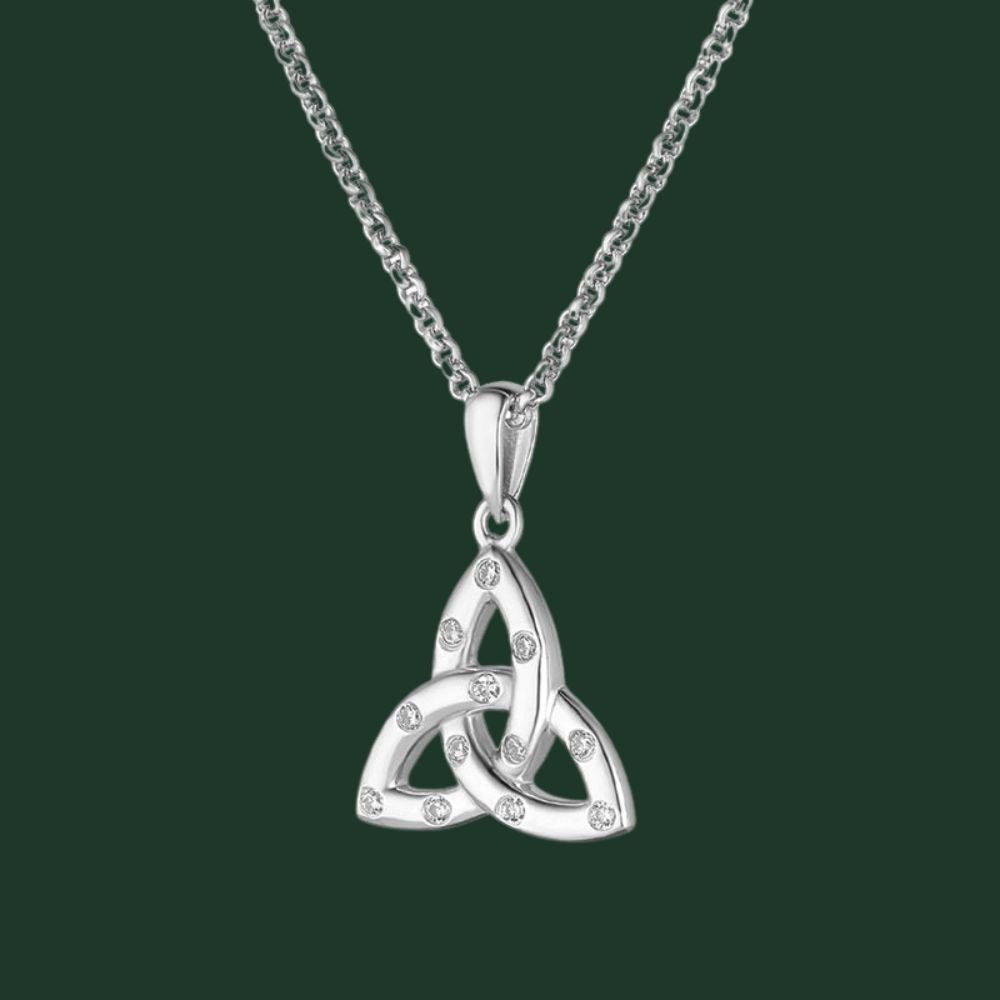Sterling Silver and Flush Set CZ Large Trinity Knot Necklace
