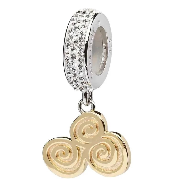 Sterling Silver and Gold Plated Celtic Swirl Crystal Dangle Bead - The Celtic Gift Store - Jewelry