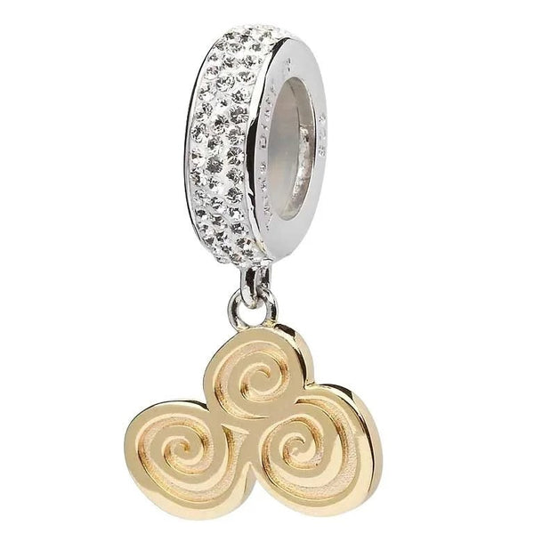 Sterling Silver and Gold Plated Celtic Swirl Crystal Dangle Bead - The Celtic Gift Store - Jewelry