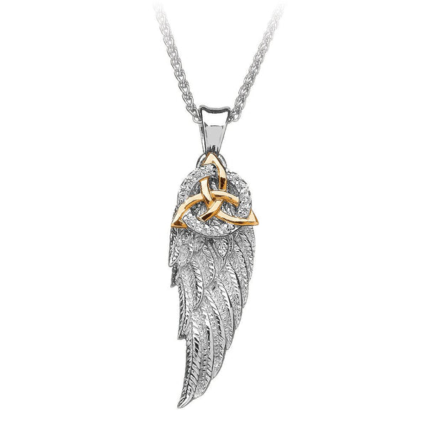 Sterling Silver and Gold Trinity Knot Angel's Wing Necklace - The Celtic Gift Store - Necklaces