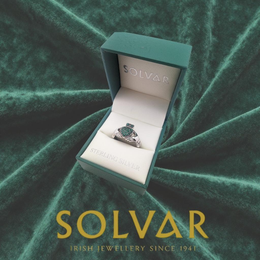 Sterling Silver and Malachite Studded Claddagh Ring