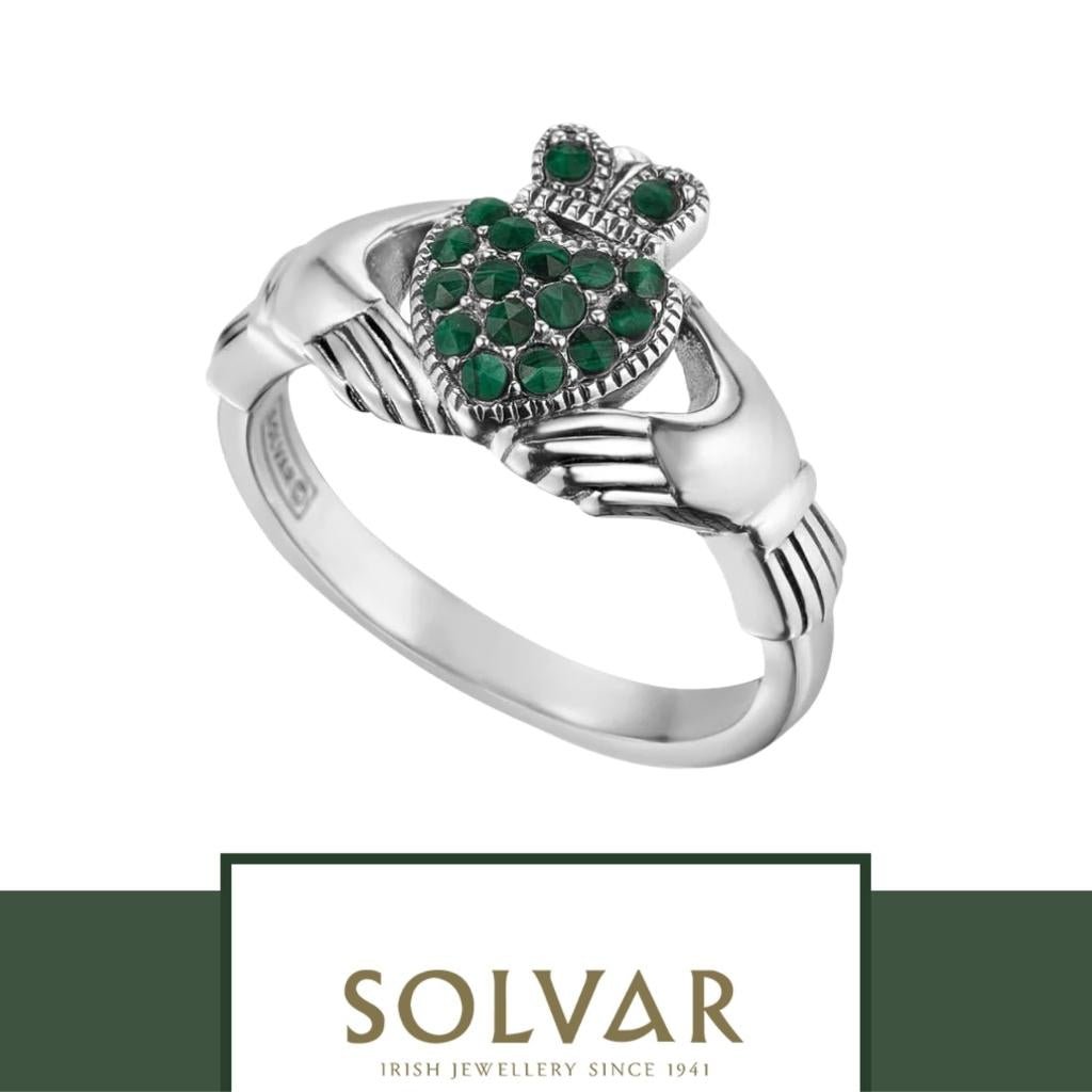 Sterling Silver and Malachite Studded Claddagh Ring