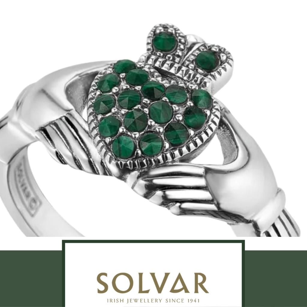 Sterling Silver and Malachite Studded Claddagh Ring