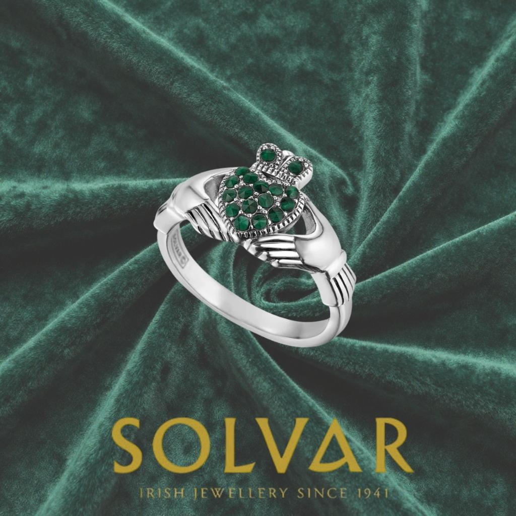 Sterling Silver and Malachite Studded Claddagh Ring