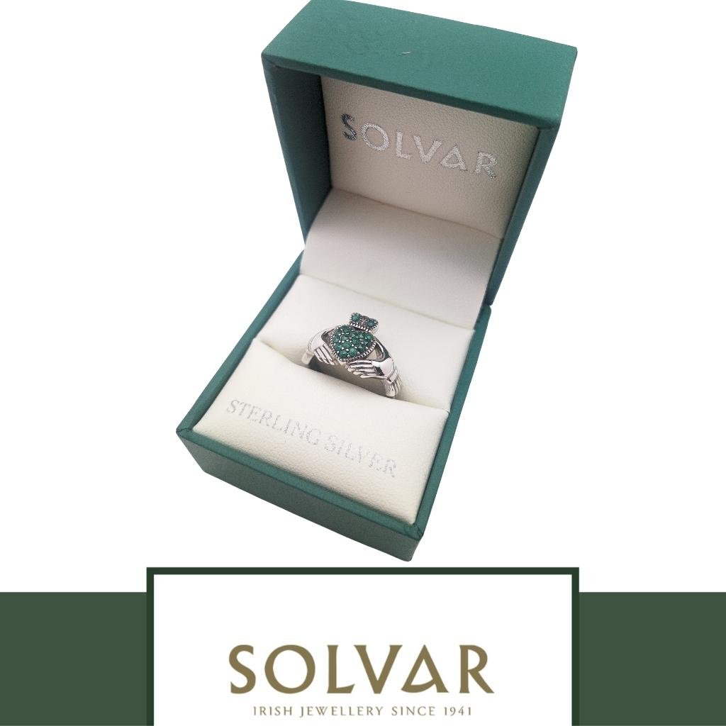 Sterling Silver and Malachite Studded Claddagh Ring