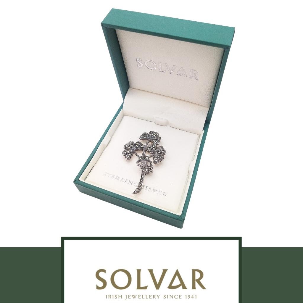 Sterling Silver and Marcasite Shamrock and Harp Brooch