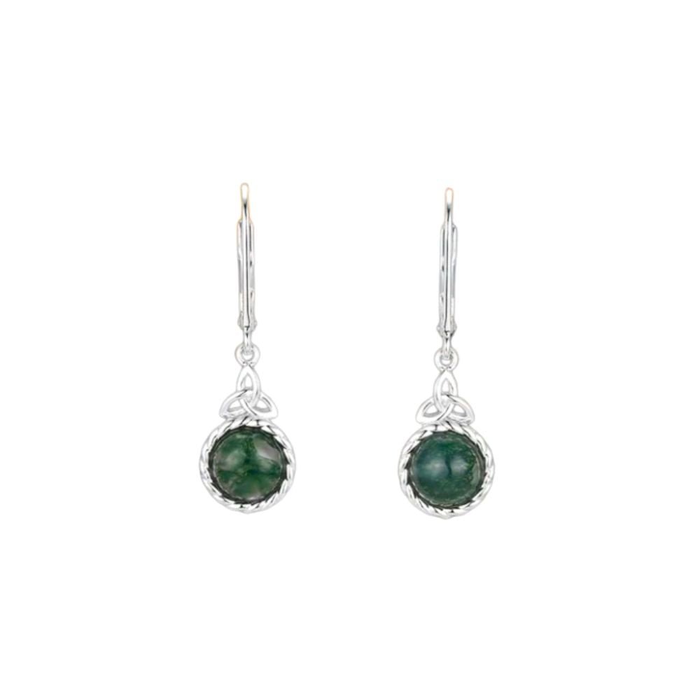 Sterling Silver and Moss Agate Trinity Knot Drop Earrings