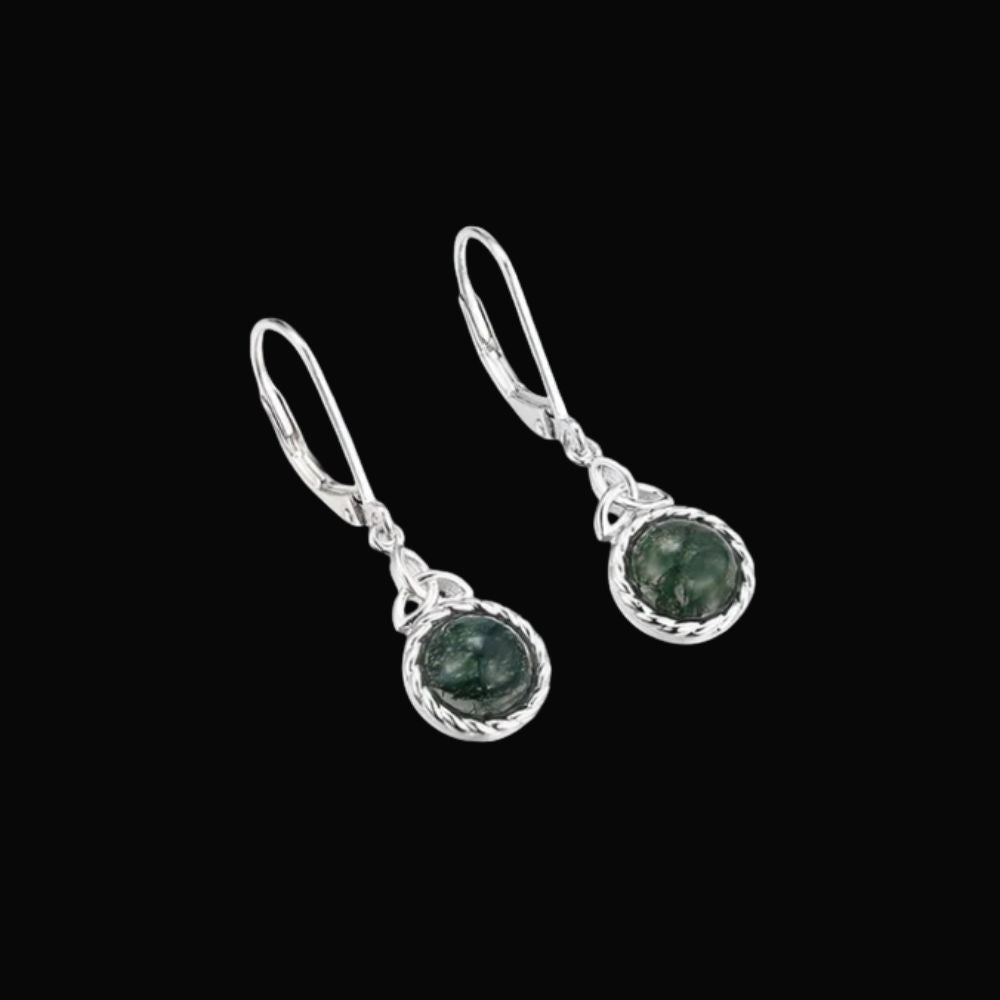 Sterling Silver and Moss Agate Trinity Knot Drop Earrings
