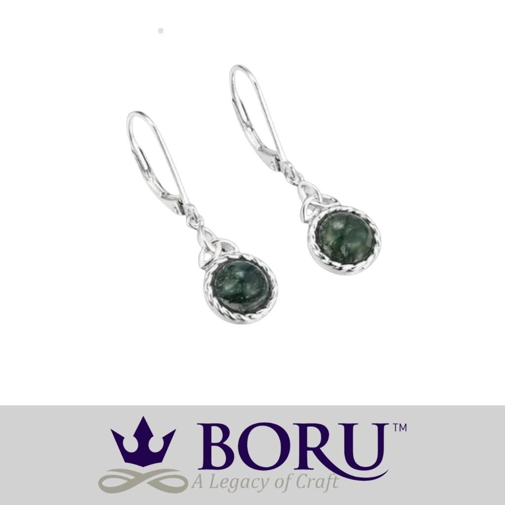 Sterling Silver and Moss Agate Trinity Knot Drop Earrings