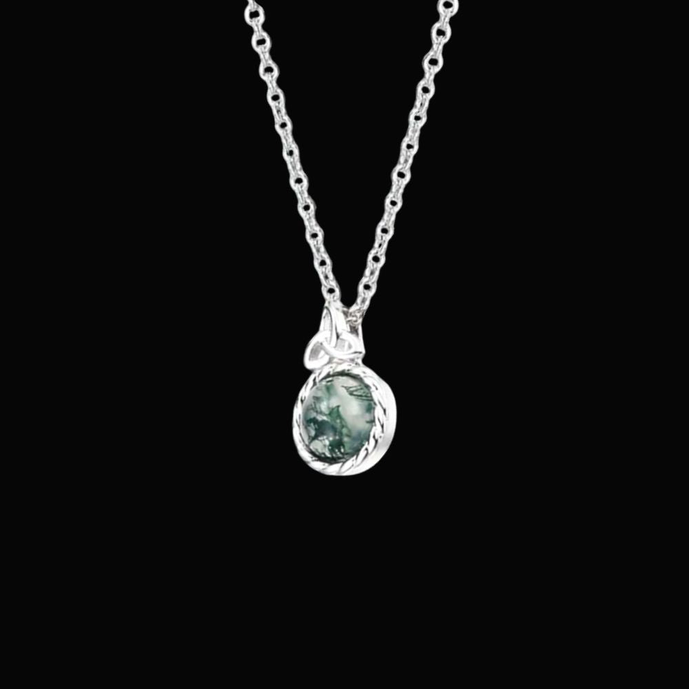 Sterling Silver and Moss Agate Trinity Knot Necklace