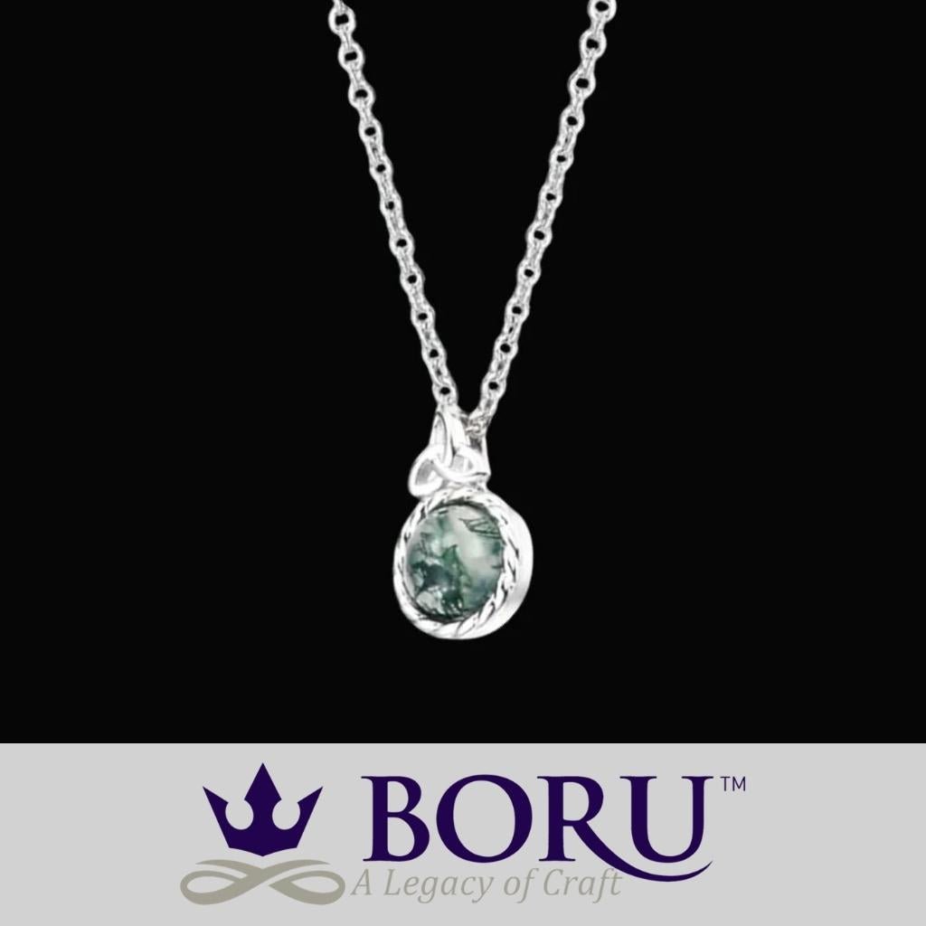 Sterling Silver and Moss Agate Trinity Knot Necklace