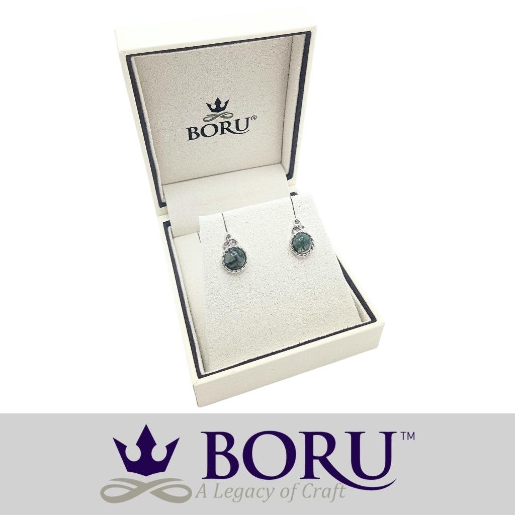 Sterling Silver and Moss Agate Trinity Knot Stud Earrings