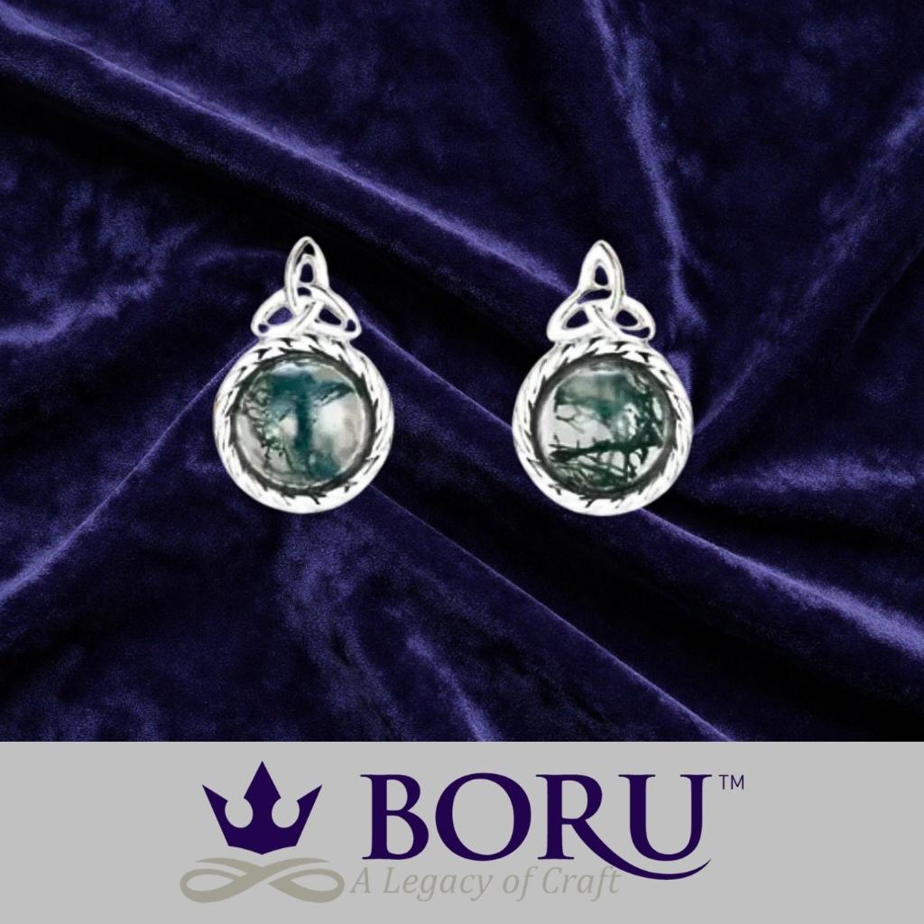 Sterling Silver and Moss Agate Trinity Knot Stud Earrings