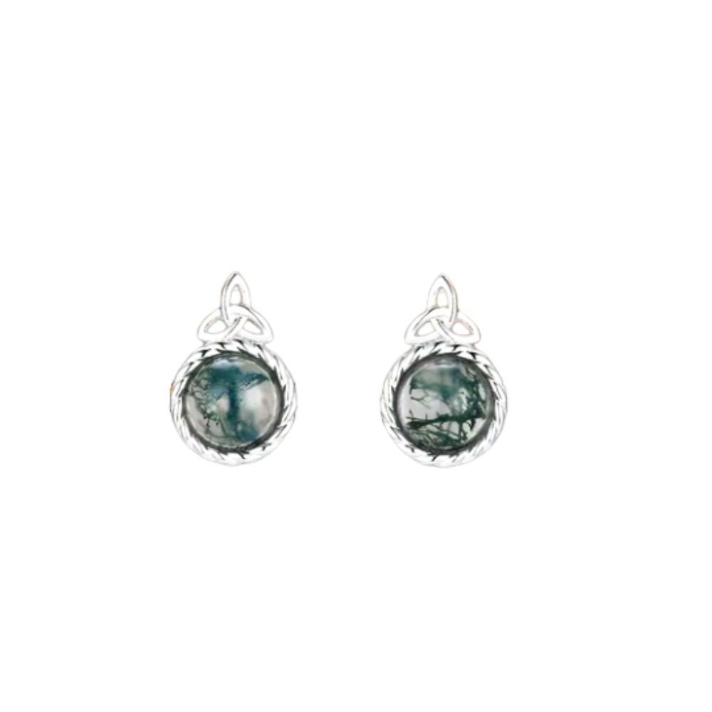 Sterling Silver and Moss Agate Trinity Knot Stud Earrings