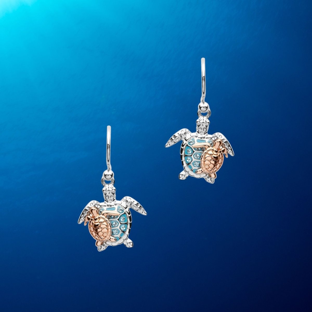 Sterling Silver and Rose Gold Mother & Baby Turtle Drop Earrings - The Celtic Gift Store - Jewelry