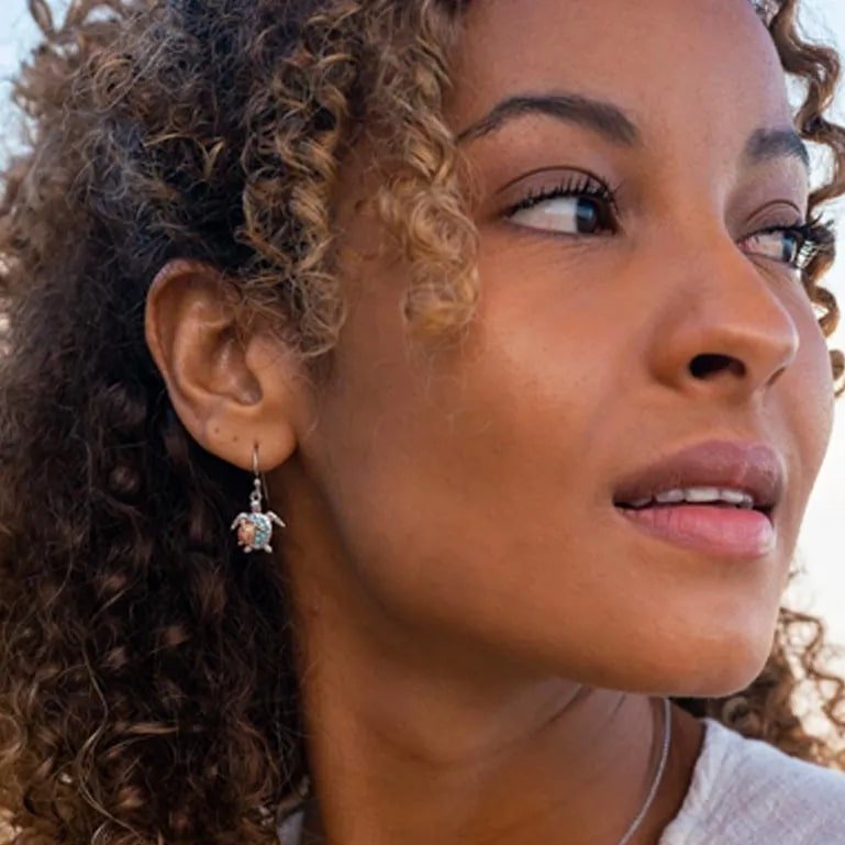 Sterling Silver and Rose Gold Mother & Baby Turtle Drop Earrings - The Celtic Gift Store - Jewelry