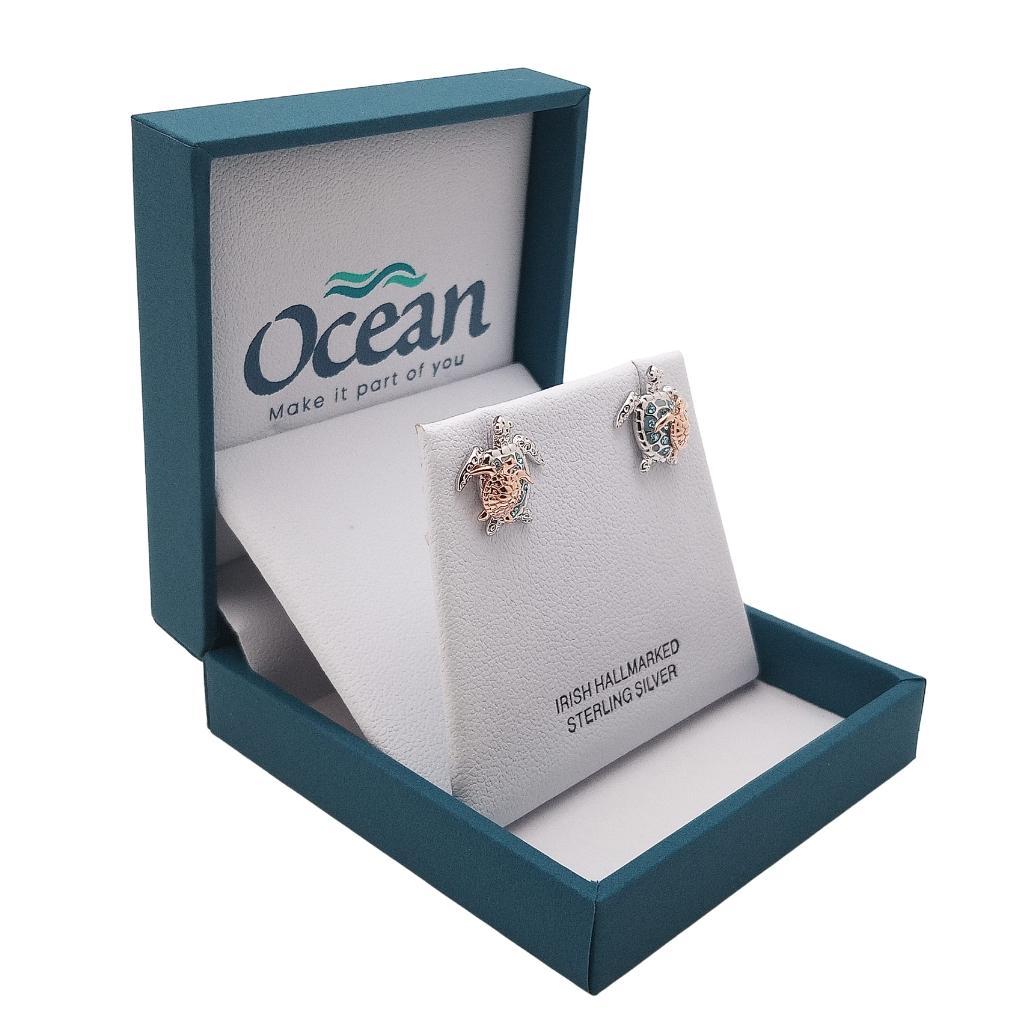 Sterling Silver and Rose Gold Mother & Baby Turtle Stud Earrings