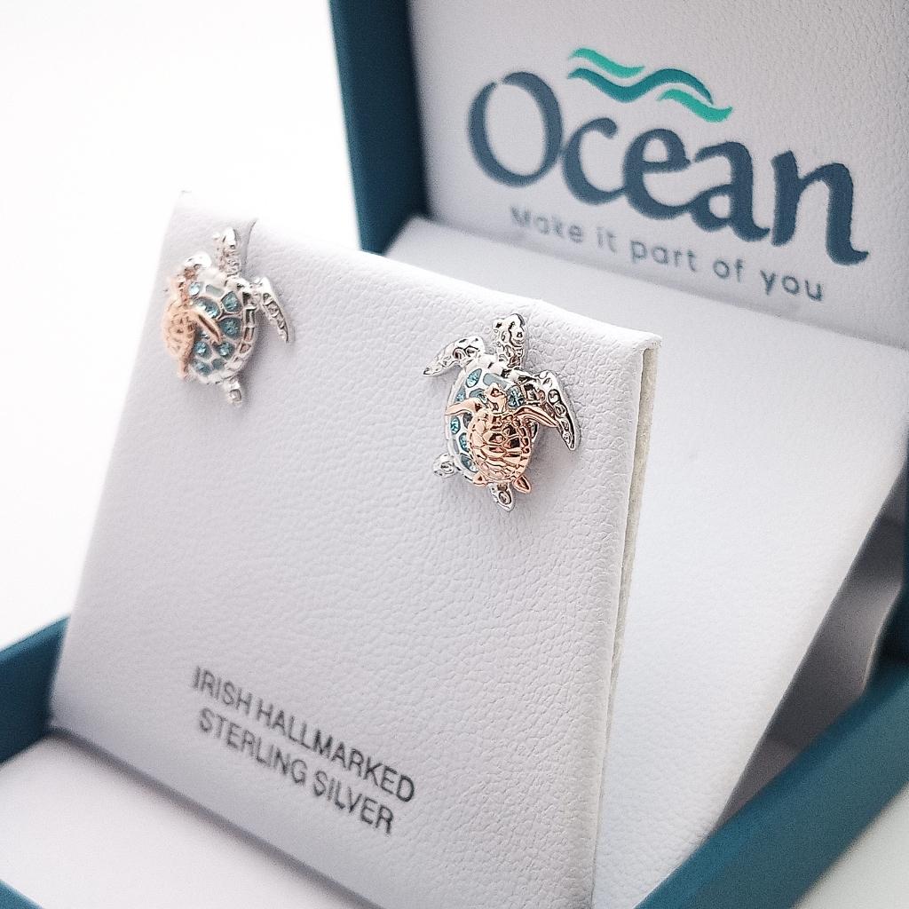 Sterling Silver and Rose Gold Mother & Baby Turtle Stud Earrings