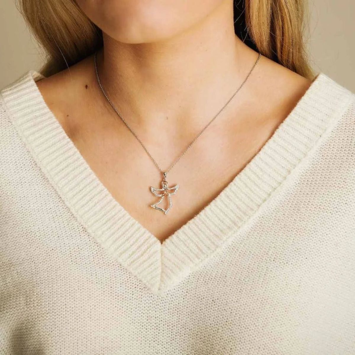 Sterling Silver and Rose Gold Trinity Knot Guide Me Angel Necklace