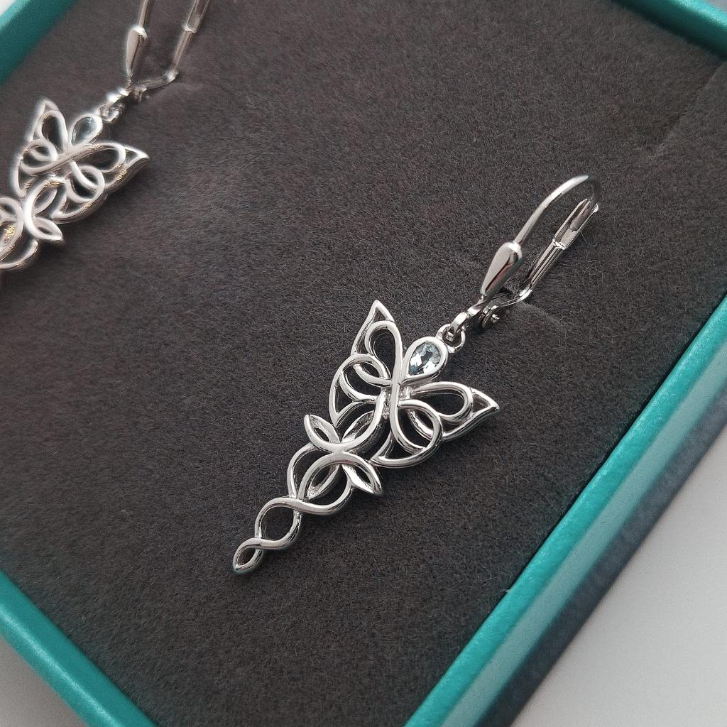 Sterling Silver and Sky Blue Topaz Celtic Butterfly Earrings
