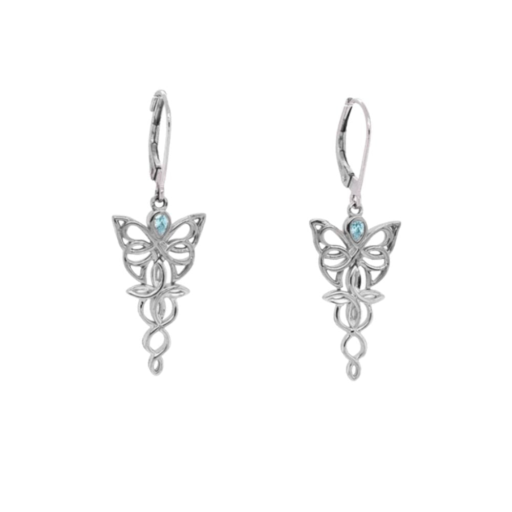 Sterling Silver and Sky Blue Topaz Celtic Butterfly Earrings - The Celtic Gift Store - Earrings