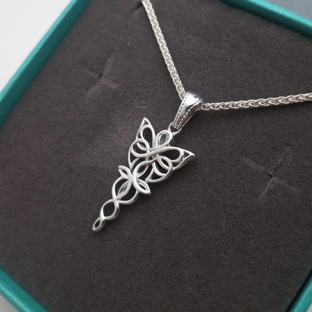 Sterling Silver and Sky Blue Topaz Celtic Butterfly Necklace
