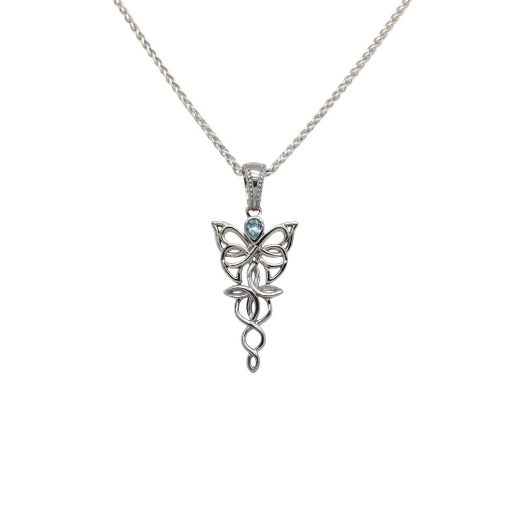 Sterling Silver and Sky Blue Topaz Celtic Butterfly Necklace - The Celtic Gift Store - Necklaces