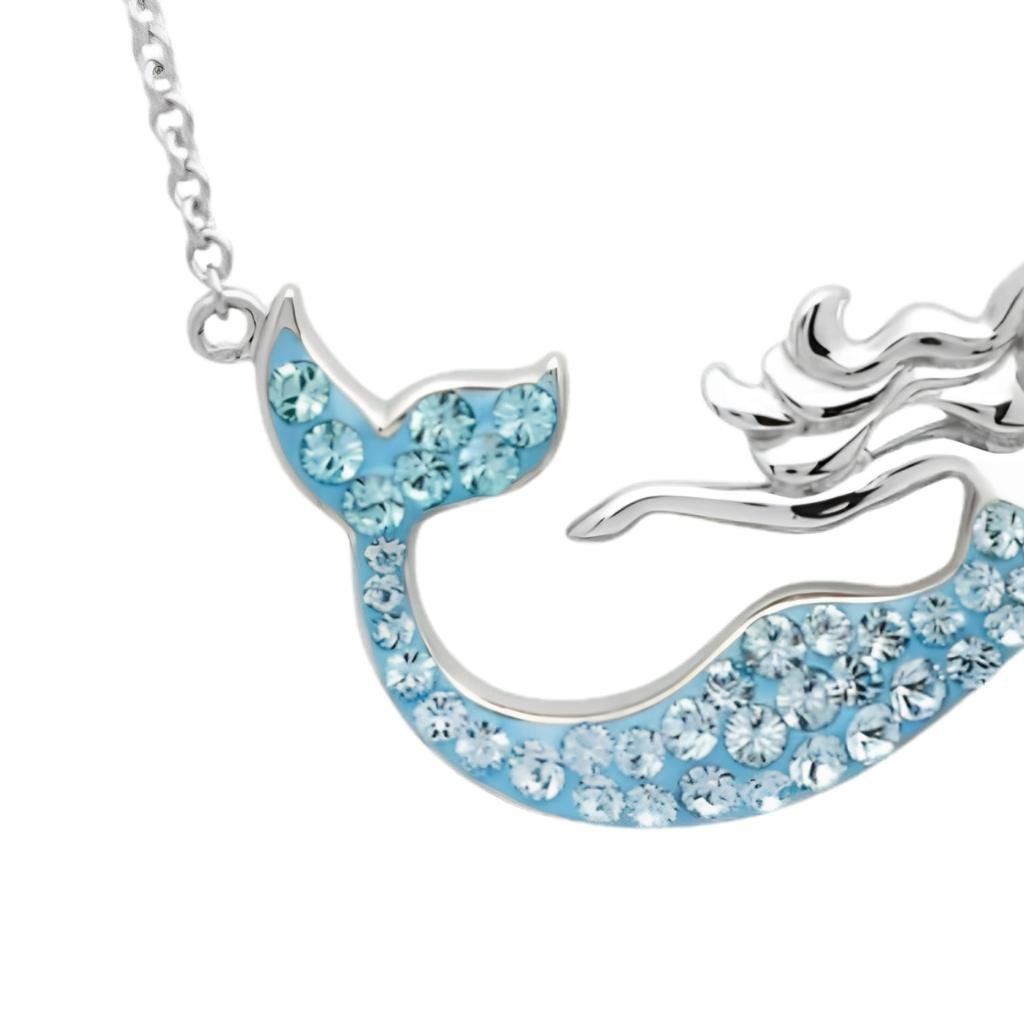 Sterling Silver Aqua Crystal Mermaid Necklace