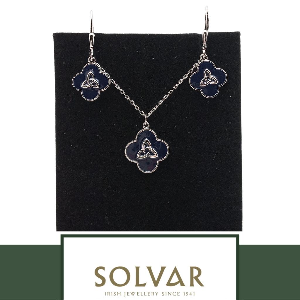 Sterling Silver Black Enamel Trinity Drop Earrings by Solvar Jewelry - Earrings