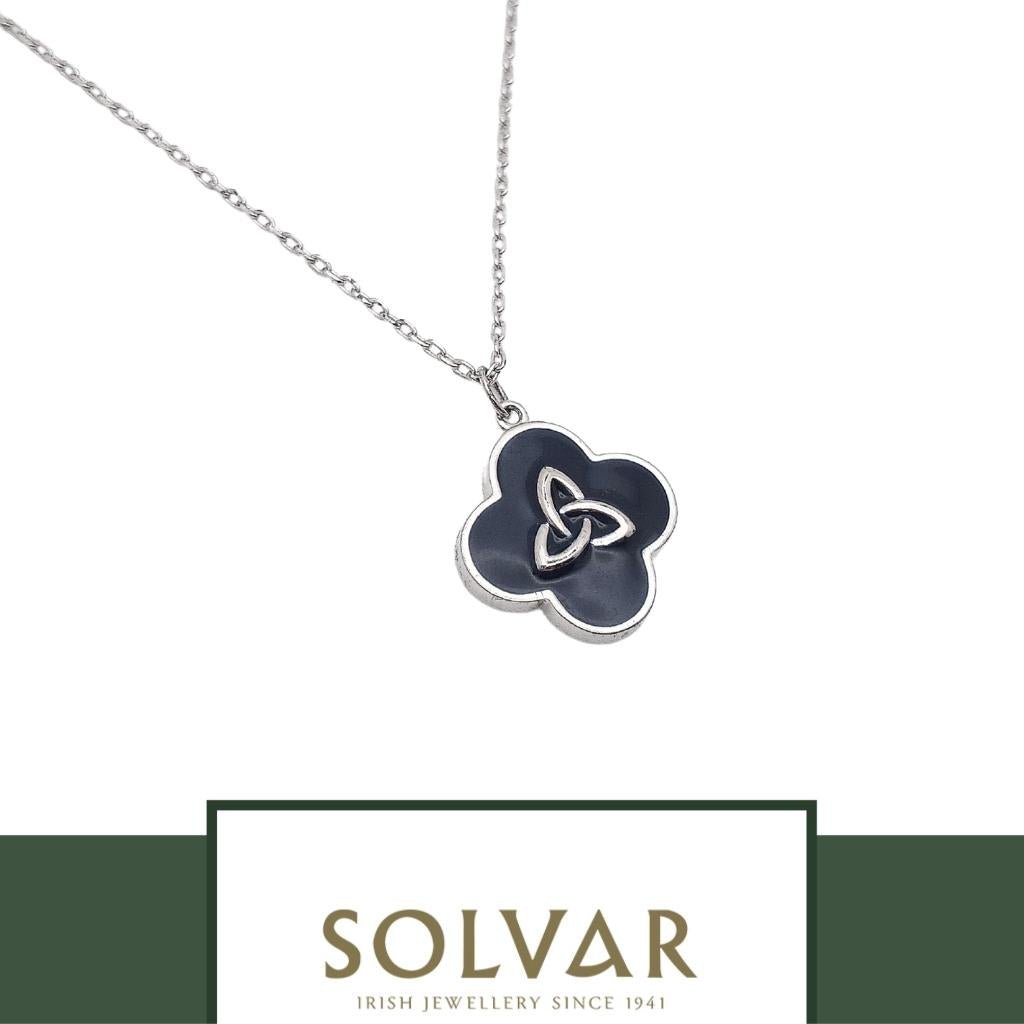 Sterling Silver Black Enamel Trinity Knot Necklace by Solvar Jewelry - Necklaces