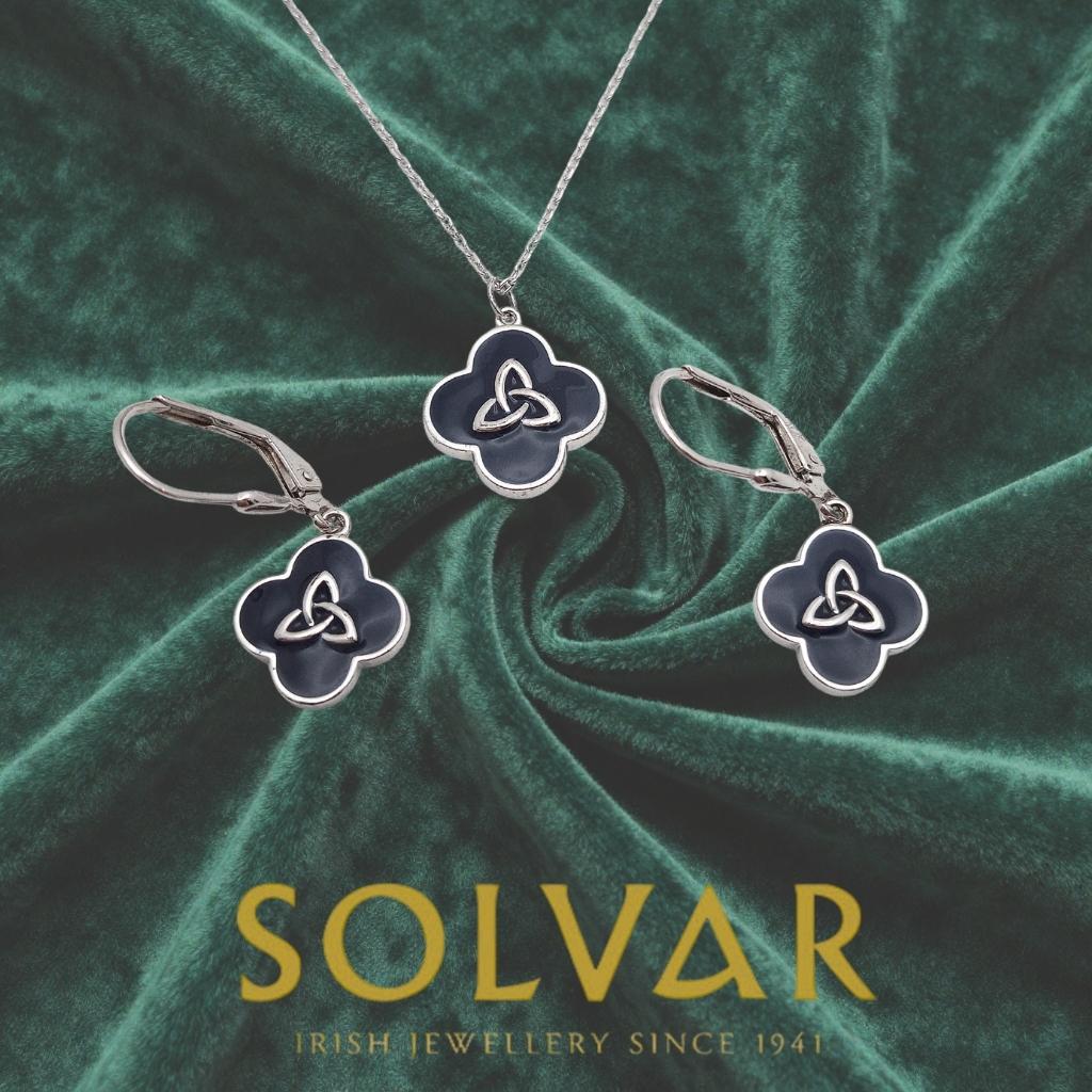 Sterling Silver Black Enamel Trinity Knot Necklace by Solvar Jewelry - Necklaces
