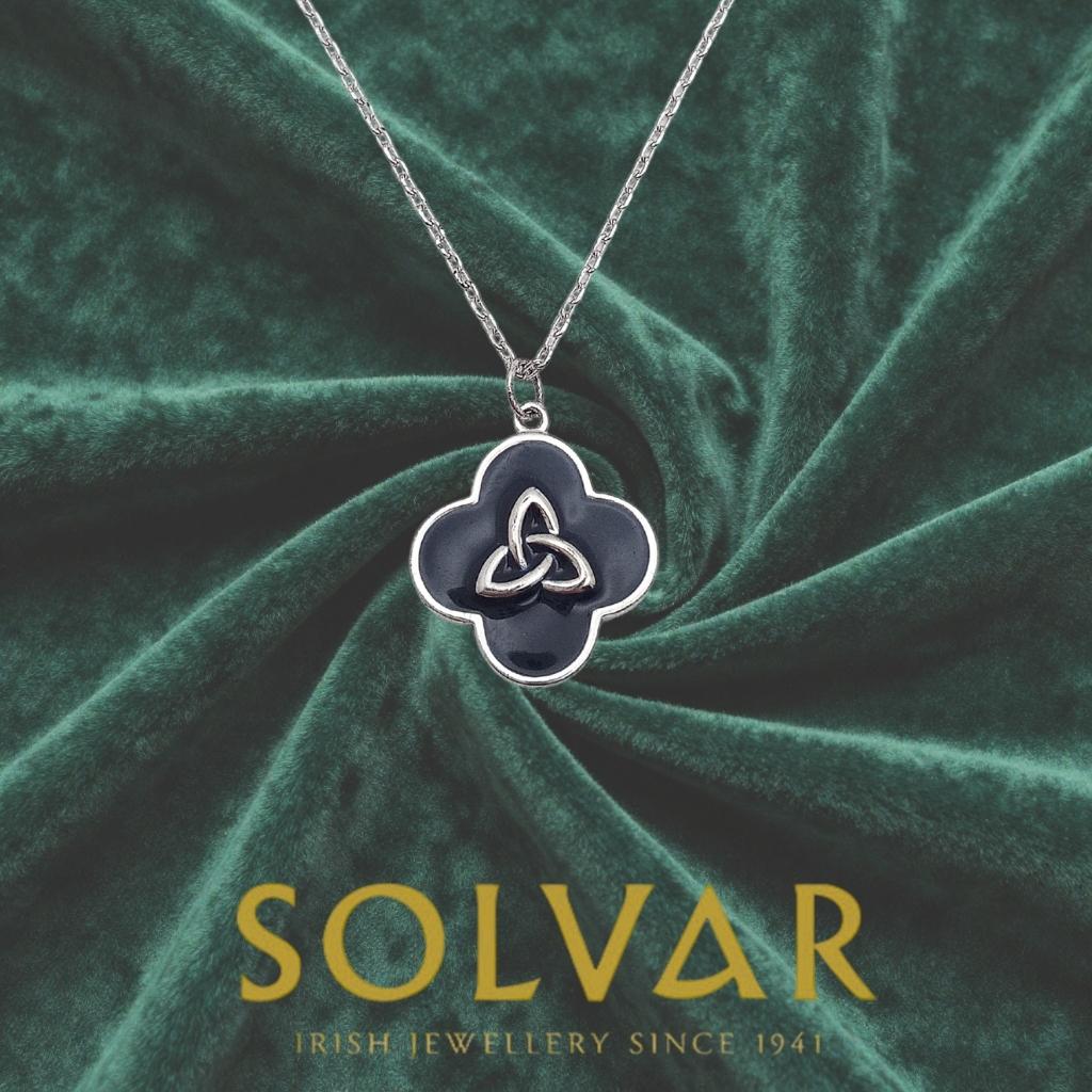 Sterling Silver Black Enamel Trinity Knot Necklace by Solvar Jewelry - Necklaces