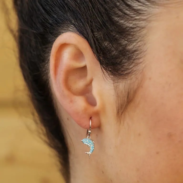 Sterling Silver Blue Dolphin Drop Earrings - The Celtic Gift Store - Jewelry