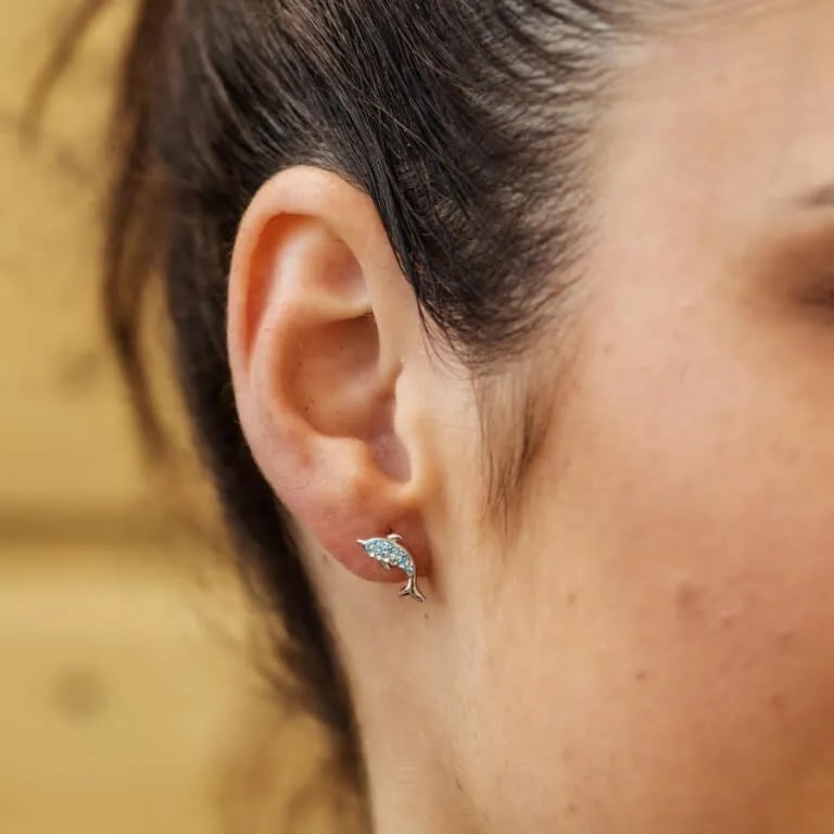 Sterling Silver Blue Dolphin Stud Earrings - The Celtic Gift Store - Jewelry