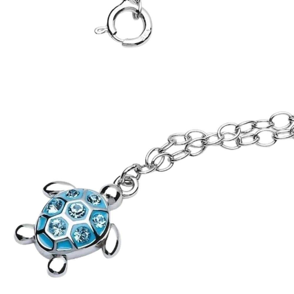 Sterling Silver Blue Turtle Anklet with Aqua Crystals