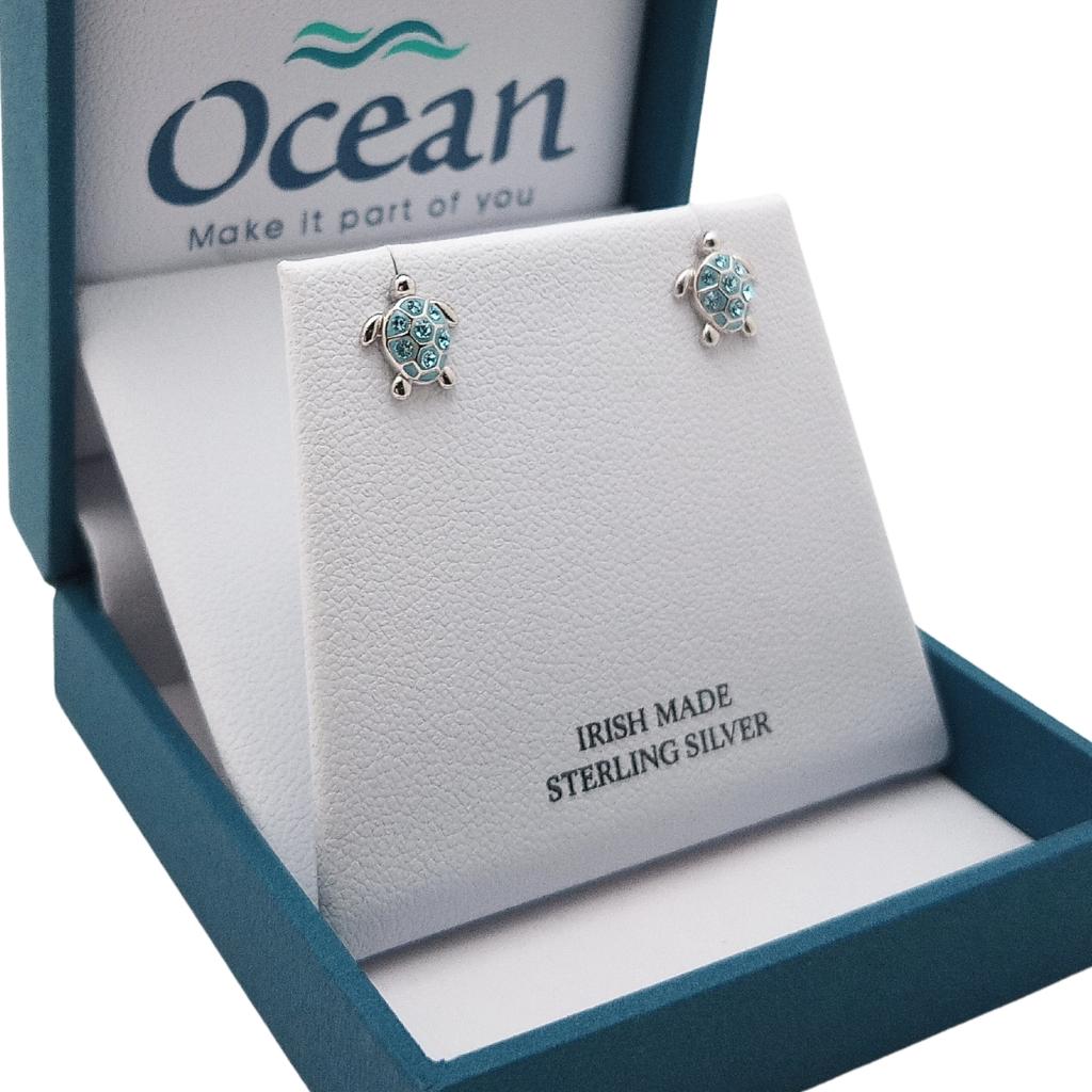 Sterling Silver Blue Turtle Stud Earrings
