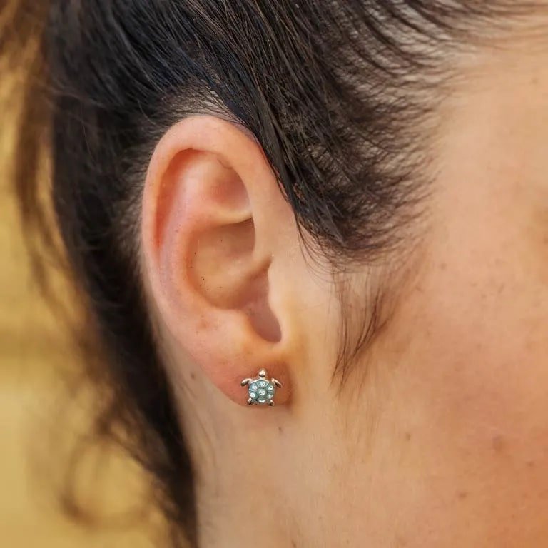 Sterling Silver Blue Turtle Stud Earrings - The Celtic Gift Store - Jewelry