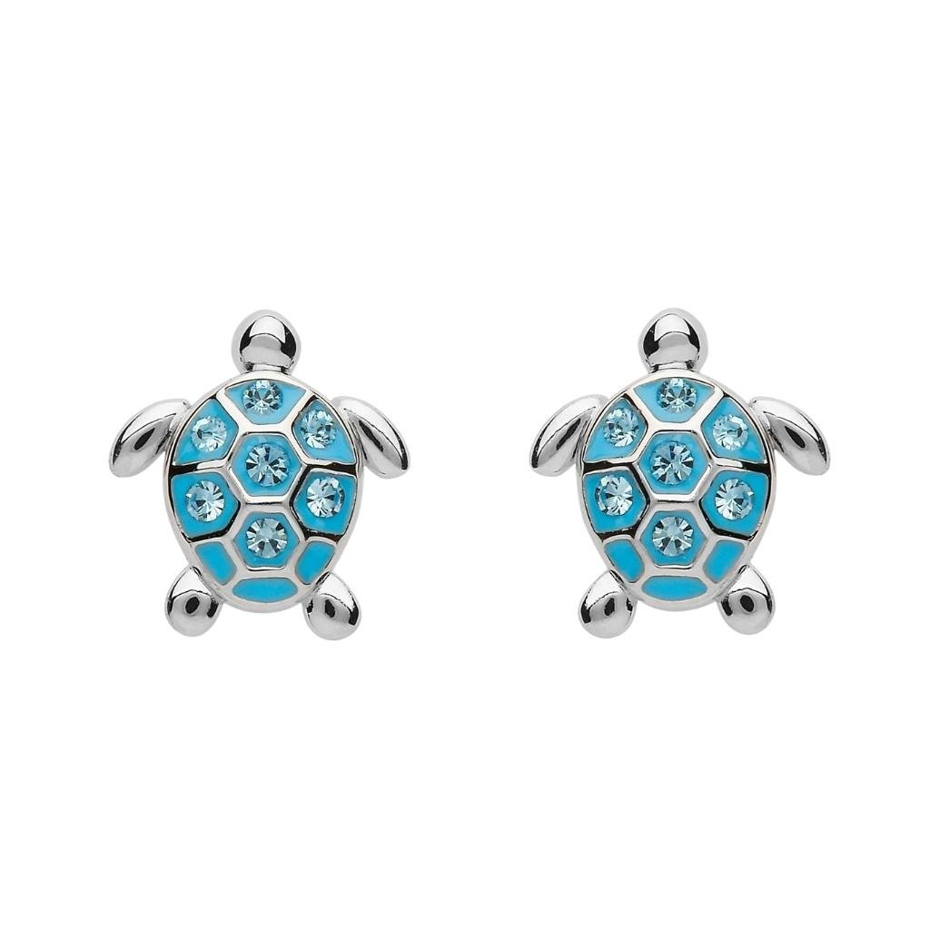 Sterling Silver Blue Turtle Stud Earrings