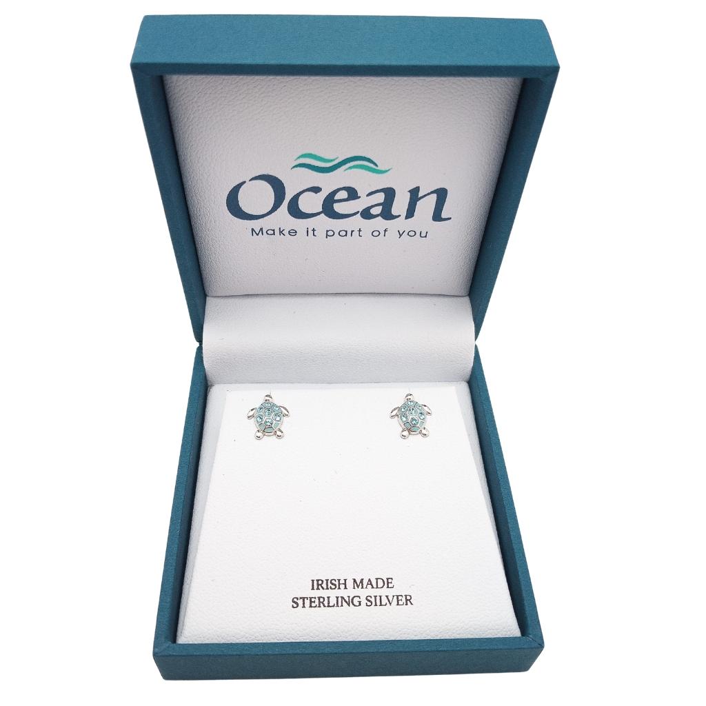 Sterling Silver Blue Turtle Stud Earrings