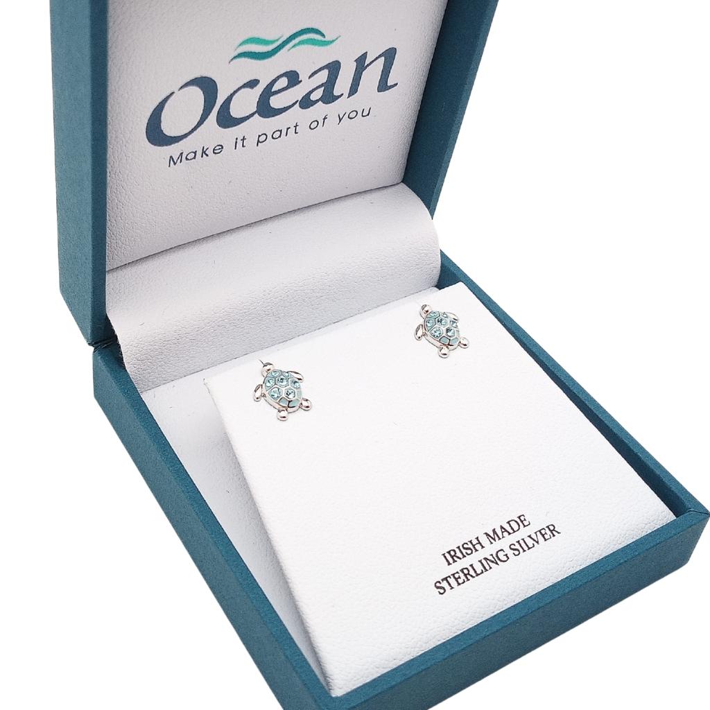Sterling Silver Blue Turtle Stud Earrings