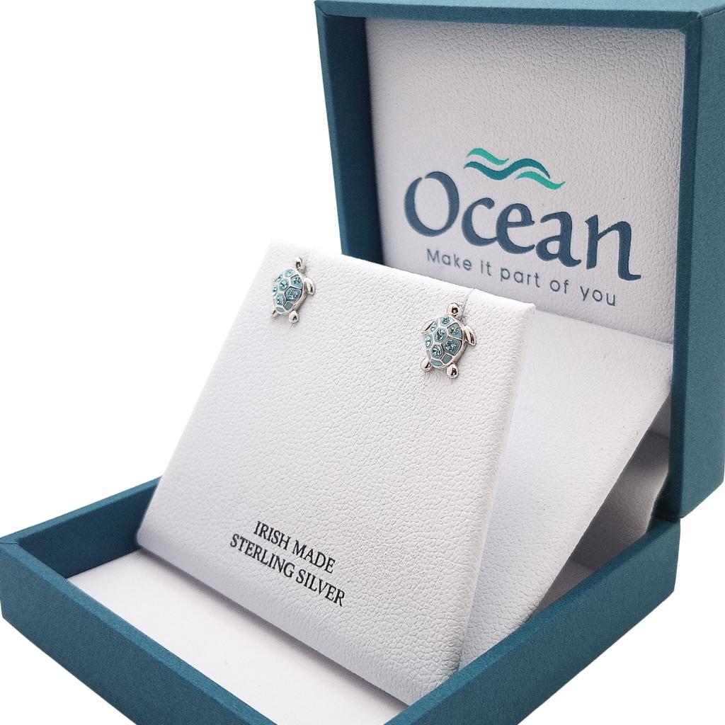 Sterling Silver Blue Turtle Stud Earrings