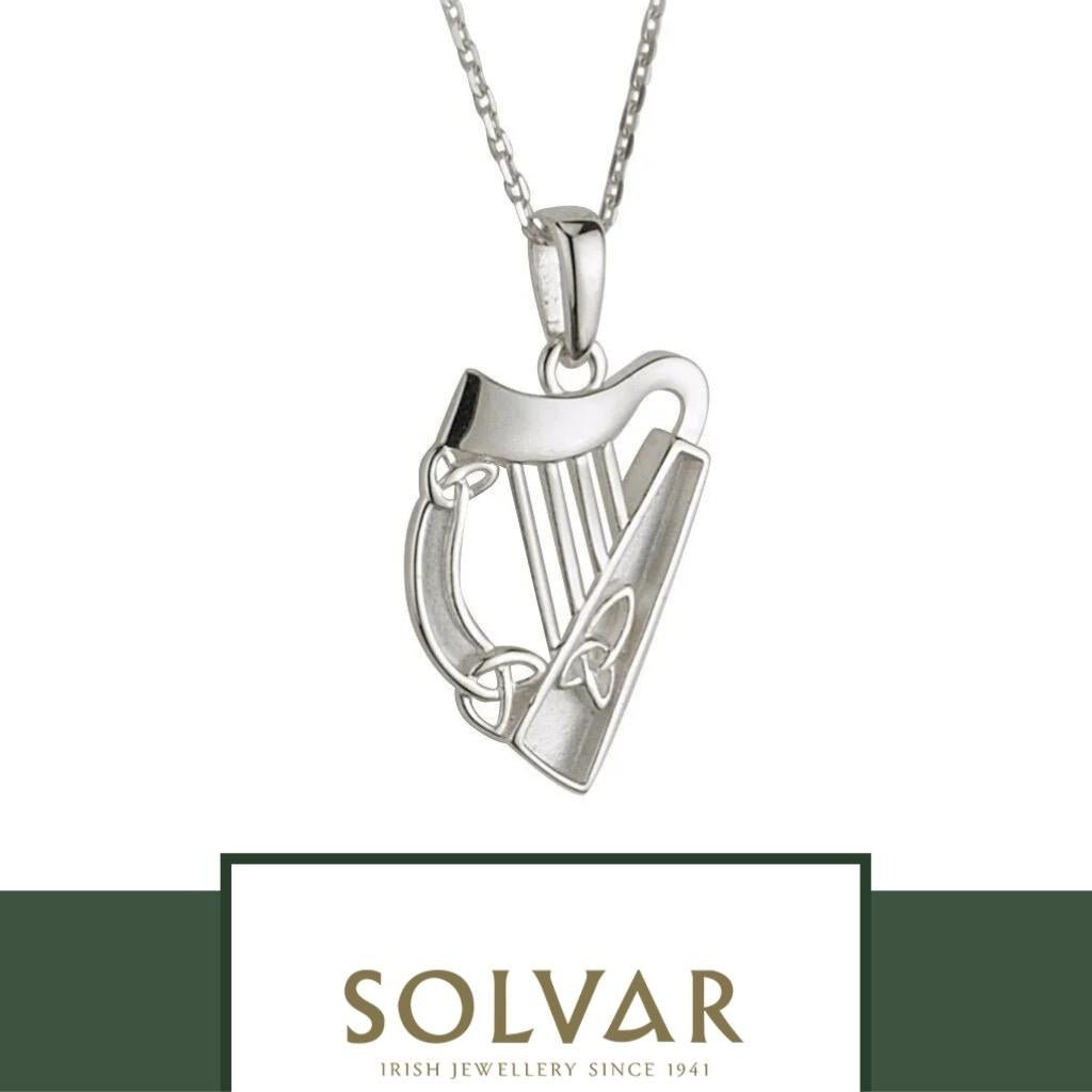 Sterling Silver Celtic Harp Necklace