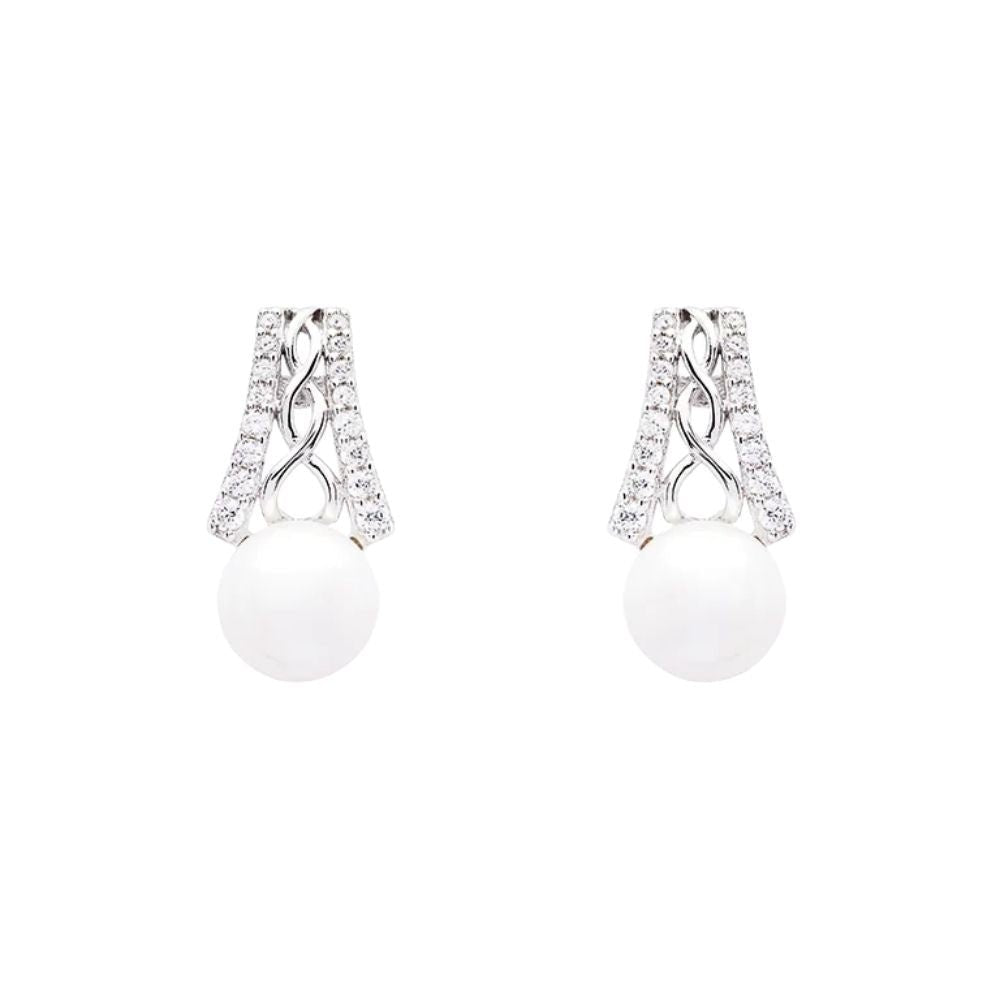 Sterling Silver Celtic Knot Crowned Pearl Earrings