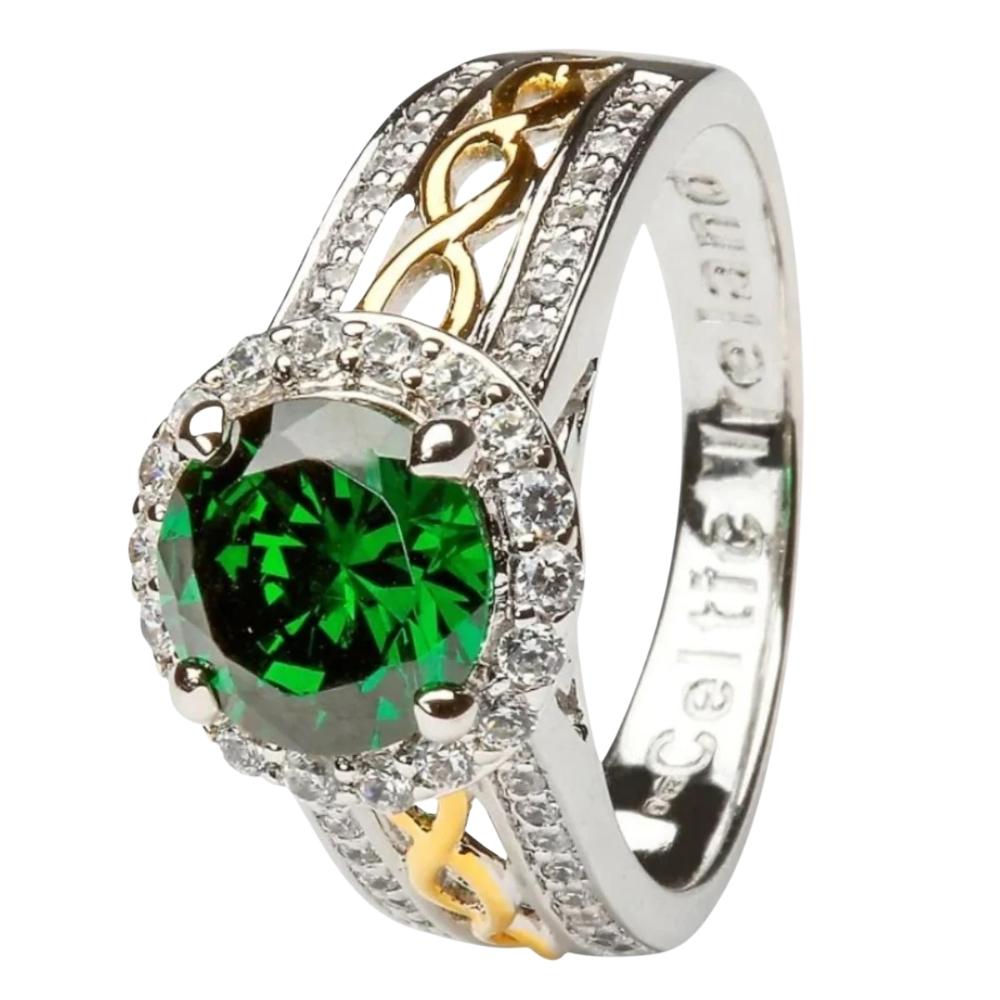 Sterling Silver Celtic Knot Crystal Halo Ring