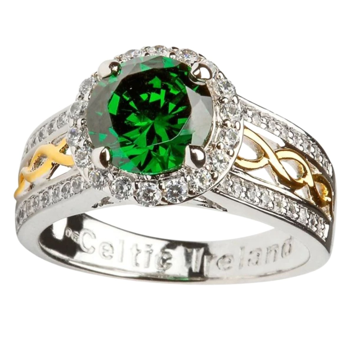 Sterling Silver Celtic Knot Crystal Halo Ring