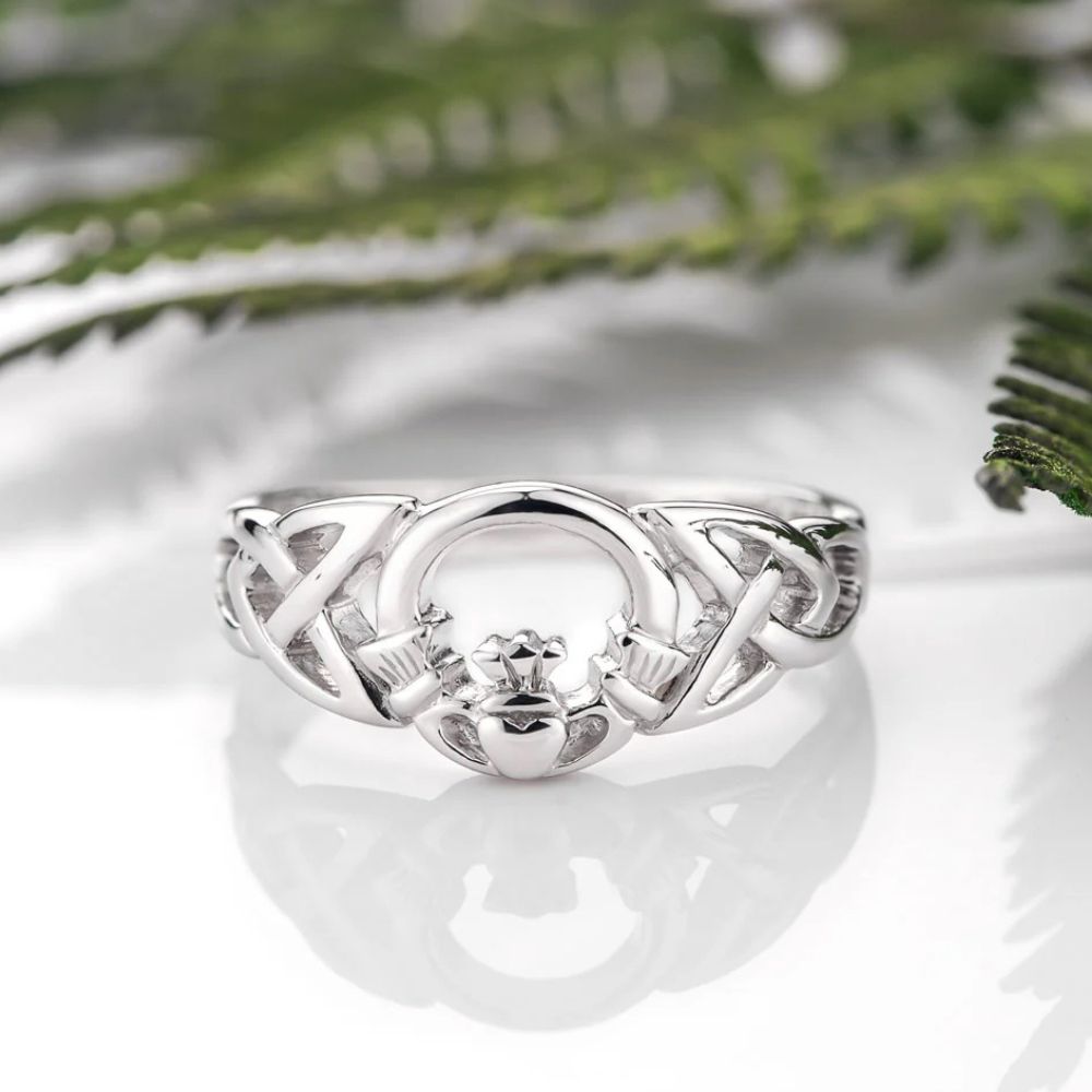 Sterling Silver Celtic Knot Open Claddagh Ring